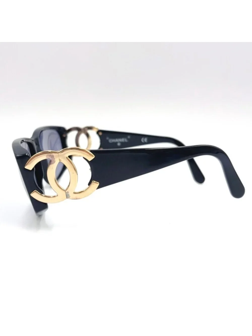 Chanel CC Logo Acetate Gold Plated Black Sunglasses Eyewear